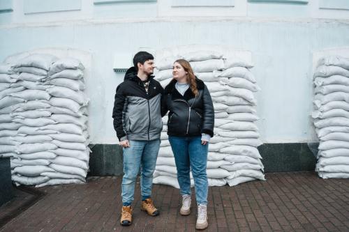 Veronika, a volunteer at Insight NGO, an ActionAid partner, with her husband Vitaliy