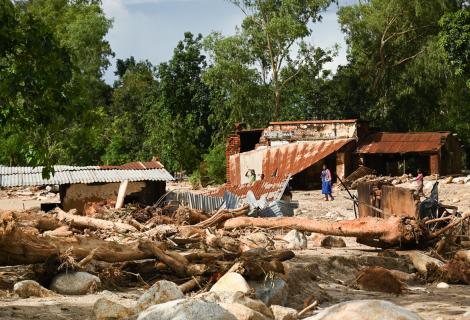 Homes destroyed by Tropical Cyclone Freddy in Phalombe southern Malawi
