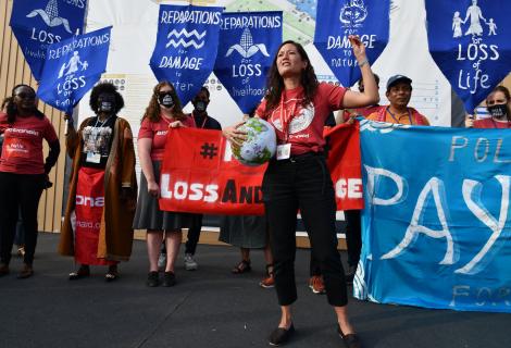 Teresa Anderson, COP27 protest CAPTION, FULL DESCRIPTION AND QUOTES ActionAid staff and activist protest at COP27 campaigning for a loss and damage funding facility.