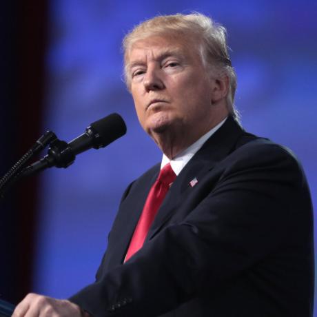 President of the United States Donald Trump speaking at a conference