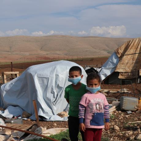 Children in the village of Humsa in the Jordan Valleys after it was demolished by Israeli forces on 3rd of November 2020