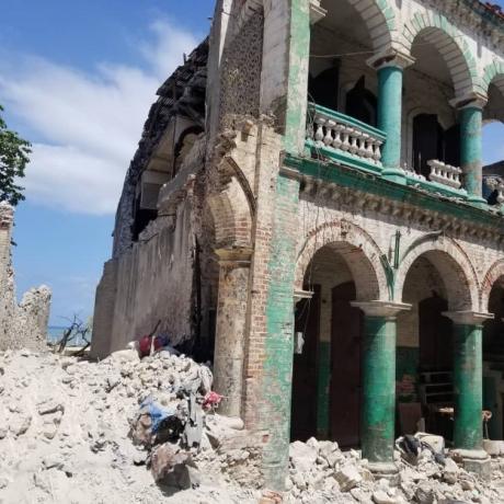 Destruction caused by earthquake in Haiti, building collapsed, rubble