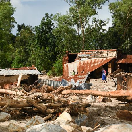 Homes destroyed by Tropical Cyclone Freddy in Phalombe southern Malawi